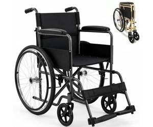 Mobiclinic®, Denver Folding Wheelchair, European Brand, 46 cm Seat, Manual Brake, Removable Backrest, Fold-Down Footrest, Strong, Wheelchair for Disabled, Gray