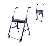 Mobiclinic®, Emérita Model, Walker with 2 Wheels, Folding Walking Frame for Adults and Seniors, Steel, Height-Adjustable, Padded Seat, Blue