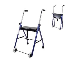Mobiclinic®, Emérita Model, Walker with 2 Wheels, Folding Walking Frame for Adults and Seniors, Steel, Height-Adjustable, Padded Seat, Blue