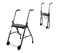 Mobiclinic®, Folding Walker, Adjustable, Ergonomic Grips, Non-Slip Ferrules, with Seat and 2 Wheels, Lightweight, Durable, Steel, Emérita, Black