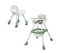 Mobiclinic®, High Chair, 2 in 1, Adjustable Height, Baby Highchair, Double Tray, Baby and Toddler Chair, 5-Point Safety Harness, Removable Wheels, Up to 35 kg, Forest, Storage Basket, 360º Wheels