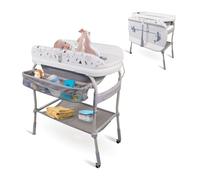 Mobiclinic® Kids, Baby Changing Table with 2-in-1 Bathtub, Trendy, Adjustable in 4 Heights, Thermometer, Wheels with Lock, Storage Baskets, Up to 50 kg, Drain Pipe, 0-36 Months