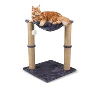Mobiclinic® Pets, Cat Tree Scratcher, Milo, 2 in 1 Design, 40x40x50 cm, Cat Scratching Toy, Soft and Plush, Cat Toy, With Ball and Hammock, Cat Condo Tree Tower, Supports 10 kg, Sisal Rope, Grey