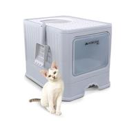 Mobiclinic® Pets, Covered Cat Litter Box, Removable Drawer, Includes Scoop, CatBox, Dual Front and Top Entry with Lid, Top Grid, Elegant Aesthetic, Detachable Structure