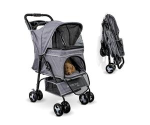 Mobiclinic® Pets Foldable Dog Pram, Up to 15 kg, Ideal for Small Dogs, Pet Stroller, Zuma, Wheels with 360° Brakes, XXL Basket, 3 Windows with Zip and Mosquito Net, Cup Holder