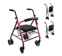 Mobiclinic®, Prado Model, Walking Frame for Elderly People, Rollator, European Brand, Aluminum Lightweight and Foldable Walker with 4 Wheels, Pressure Breaks, seat, and Basket; Colour: Pink