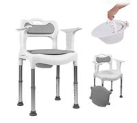 Mobiclinic®, Toilet, Bath and Shower Chair, 3 in 1, 6-Level Adjustable Height, 3.5L Removable Urinal, Seat and Back Cushions, Multifunction, Non-Slip End Caps, Guido