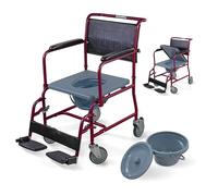 Mobiclinic®, Toilet Chair, Toilet Seat with Wheels, Commode Chair, Lightweight, Armrests, Ergonomic Seat, Non-Slip Rubber Tips, for Handicapped and Seniors, Burgundy, Ancla