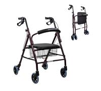 Mobiclinic®, Walker for Elderly, Escorial Model, European Brand, Folding, Manual and Lockable Brakes, Aluminium, Light and Resistant, Rollator with 4 Wheels, Seat and Backrest, Basket, Burgundy