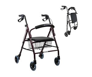 Mobiclinic®, Walker for Elderly, Escorial Model, European Brand, Folding, Manual and Lockable Brakes, Aluminium, Light and Resistant, Rollator with 4 Wheels, Seat and Backrest, Basket, Burgundy