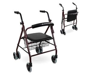 Mobiclinic, Walker for Elderly, Prado Model, European Brand, Folding, Pressure Brakes, Aluminium, Light and Resistant, Rollator with 4 Wheels, Seat and Backrest, Basket, Burgundy