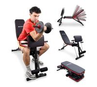 Mobiclinic®, Weight Training Bench, With Resistance Straps, Foldable, With Wheels, Multifunction, Bench Press, Adjustable, Decline and Tilt, Up to 120KG, Planefit, Fitness at Home