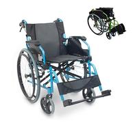 Mobiclinic®, Wheelchair, Folding and Lightweight, Aluminium, with Folding and Split backrest, Detachable footrests, Armrests, Wheelchair for Adults, Green, Bolonia (Blue)