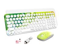 Mobifice 2.4G Wireless Keyboard and Mouse Combo Slim Cute Cordless Compact Size Silent Retro Keyboard and Mouse for Desktop PC Computer,Laptop,Windows,Mac,Microsoft,Tablets (Graffiti Paint Green)