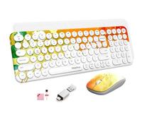 Mobifice 2.4G Wireless Keyboard and Mouse Combo Slim Cute Cordless Compact Sized Silent Retro Keyboard and Mouse for Desktop PC Computer,Laptop,Windows,Mac,Microsoft,Tablets (Paint Orange)