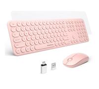 Mobifice Cute Wireless Keyboard and Mouse Combo for PC Computer,Laptop,Windows,Mac,Tablets,Slim 2.4GHz USB Cordless Full Size Silent Retro Computer Mouse and Keyboard Set（Peach）