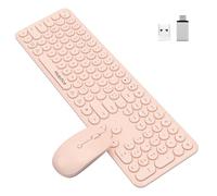 Mobifice Cute Wireless Keyboard Mouse Combo,Pink 2.4G Cordless Full-Sized Computer Keyboard and Mouse Set with Colorful Retro Round Typewriter Keyboard for Windows, Laptop, Desktop, PC