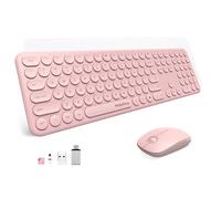 MOBIFICE Wireless Keyboard and Mouse Combo,2.4GHz USB Plug and Play Full Size Silent Retro Slim Cordless Cute Pink Keyboard Mouse Set Compatible with Office Windows/Mac/PC/Laptop/Tablet（Peach）