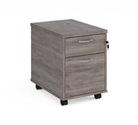 Mobile 2 drawer pedestal with silver handles 600mm deep - grey oak