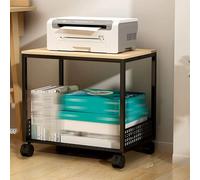 Mobile 2-Tier Printer Stand on Wheels, Rolling Under Desk Cart, Space-Saving Storage Shelf for Printer, Fax & Scanner, Adjustable Height, Modern White Finish (42x30x61cm)
