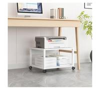 Mobile 2-Tier Rolling Printer Stand with Locking Wheels - Compact White Cart for 3D Printers & Small Devices Under-Desk Storage Space-Saving Home Office Organizer.