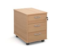 Mobile 3 drawer pedestal with silver handles 600mm deep - beech