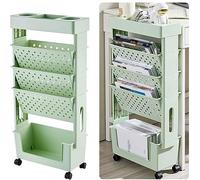 Mobile 5-Tier Book Cart Multifunctional Removable Plastic Desk nizer with Dual-Sided Storage and Wheels Ideal for Home School Office - Green