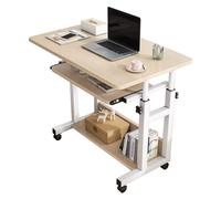 Mobile Adjustable Rolling Desk with Pull Out Keyboard Tray & Storage Shelf Compact 31.5" x 17.7" Home Office Desk on Wheels Perfect for Small Spaces White Finish