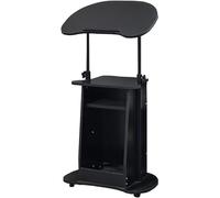 Mobile Adjustable Wooden Podium on Wheels - Height-Adjustable Rolling Lectern with Swivel Top Portable Presentation Desk Ideal for Speakers and Events
