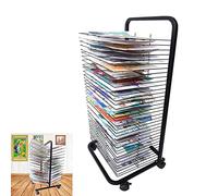 Mobile Art Drying Rack - 30-Layer Wire Shelves for Studios & Home Use Black Powder Coated Finish Rolling Design with Universal Wheels Ideal for Classrooms & Artists
