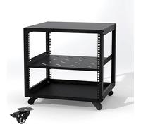 Mobile AV Media Stand with Wheels, Adjustable Audio-Video Shelving Unit, Metal Frame Stereo Rack for Living Room, DVD/CD Tower Holder, 31 Inches Height
