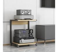 Mobile AV Stand with Wheels for Small TVs & Speakers, Modern Two-Tier Design, Walnut Finish, Compact Size (50x40x65cm / 19x15x25in)