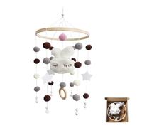 Mobile Baby Bed Bell, Baby Mobile Wood, Mobile Wind Chime for Baby Cot, Hanging Bed Bell, Rabbit, Baby Mobile Wind Chime with Felt Balls, for Children's Room, Children's Bed Decor (White)