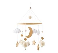 Mobile Baby Wood + Wool Ball, Hot Air Balloon Star Cloud Bunting Flags, Wind Chime Rattle Changing Table, Nursery Hanging Bed Bell (B)