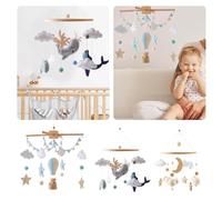 Mobile Baby Wood + Wool Ball, Hot Air Balloon Star Cloud Bunting Flags, Wind Chime Rattle Changing Table, Nursery Hanging Bed Bell (A)