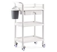 Mobile Beauty Salon Cart with 3-Tier Shelves Movable Hairdressing Trolley with Storage Drawer & Armrest Professional Spa Service Equipment Hair Salon Utility Cart