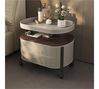 Mobile Bedside Table with Wheels, Nightstand with 2 Drawers & Tray, Multifunctional Storage Cabinet & Trolley for Living Room