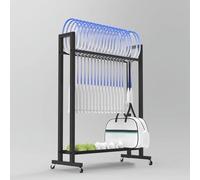 Mobile Black Iron Badminton & Tennis Racket Storage Rack on Wheels Space-Saving Sports Gear Cart for Rackets Balls & Accessories