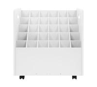 Mobile Blueprint Storage Rack Cart With Wheels, Roll File Organizer For Plans, Maps And Posters White 30 Slots
