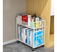 Mobile Book Cart, Rolling File Organizer with Lockable Wheels, Large Metal Utility Cart for Document Access and Office/Home Storage