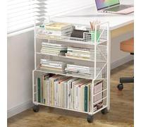 Mobile Book Cart, Rolling File Organizer with Lockable Wheels, Large Metal Utility Cart for Document Access and Office/Home Storage