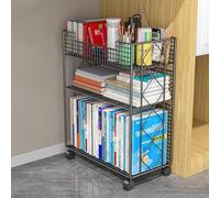 Mobile Book Cart, Rolling File Organizer with Lockable Wheels, Large Metal Utility Cart for Document Access and Organization for Office and Home Storage