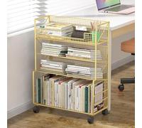 Mobile Book Cart with Lockable Wheels Multi-Layer Rolling File nizer Metal Storage Cart with Hanging File Folders Perfect for Office & Home Use