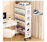 Mobile Bookcase, Mobile Bookshelf Cart with Magazine Rack - Portable 5 Tier Storage for Classroom, Office & Home Movable Book Carts
