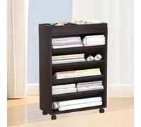 Mobile Bookcase with Casters 42"x17"x80" Space-Saving Shelving Unit for Living Room Office & Study - Brown Corner Storage Solution for Small Spaces