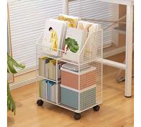 Mobile Bookshelf Narrow Rolling Storage Unit Large Volume Living Room Library White Bookcase for Living Room and Bedroom Organization