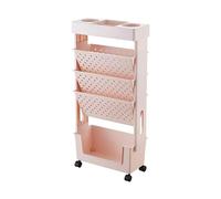 Mobile Bookshelf on Wheels - 5-Tier Removable Plastic Storage for Kids, Slim Rolling Bookcase for Living Room, Bedroom, Office, Library - Multi-Purpose Cart in Rosa