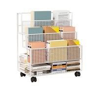 Mobile Bookshelf with Wheel, Large Capacity Book Rack Magazine Cart Movable Storage Bookcase with 4 Layers for Home, Classroom, School, Office, Dorm white 55 * 21 * 40cm