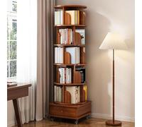 Mobile Bookshelf with Wheels and Drawers, 5 Tier Wooden Bookcase, Corner Tall Shelves, Freestanding, Easy Assembly for Living Room