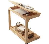 Mobile C-Shaped End Table with Wheels and Adjustable Flip-Top Storage for Living Room and Office Small Spaces